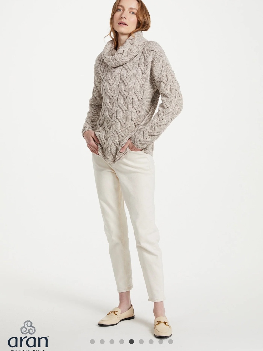 ARAN Cable Knit Cowl Neck Sweater - Taupe